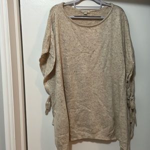 LOFT flecked side tie poncho in flaxen beige